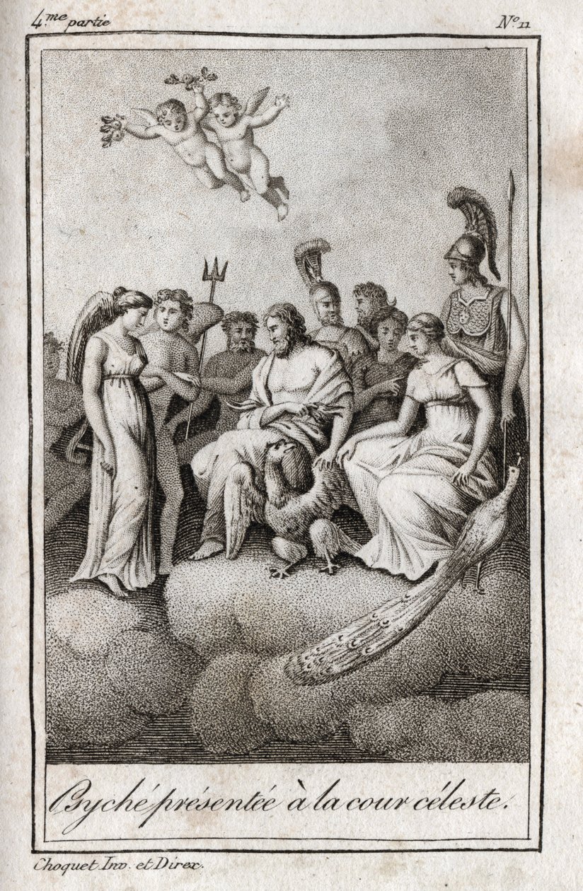 قدم النفس إلى المحكمة السماوية. نقش من عام 1819 في "Lettres a Emilie sur la mythologie" لتشارلز ألبرت ديموستييه (1760-1801). مجموعة خاصة. بواسطة مجهول مجهول