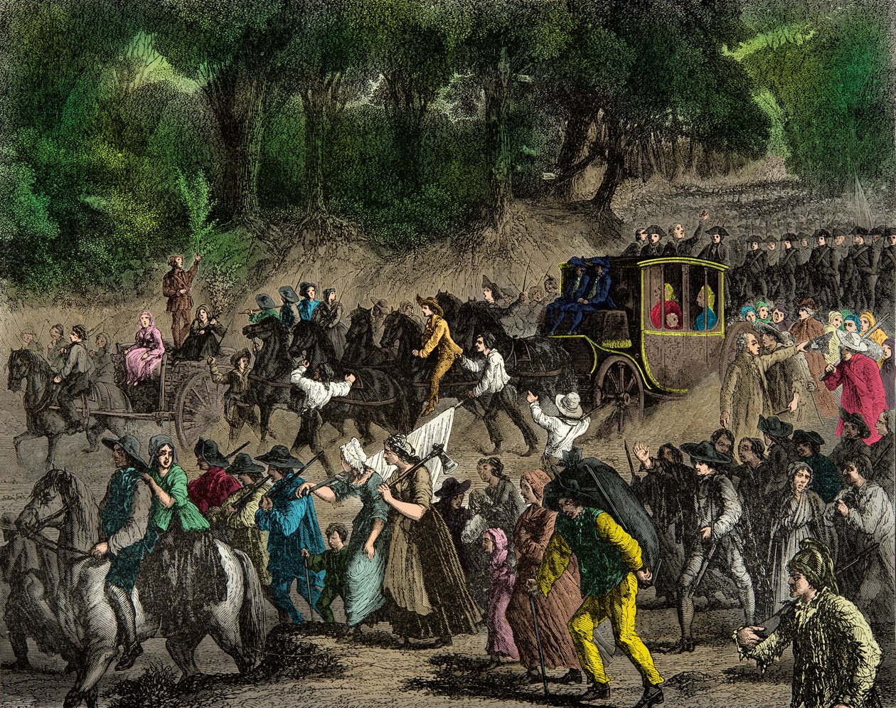 عودة العائلة المالكة إلى باريس بعد رحلته إلى فارين عام 1791 ، نقش ، مجموعة خاصة بواسطة مجهول مجهول