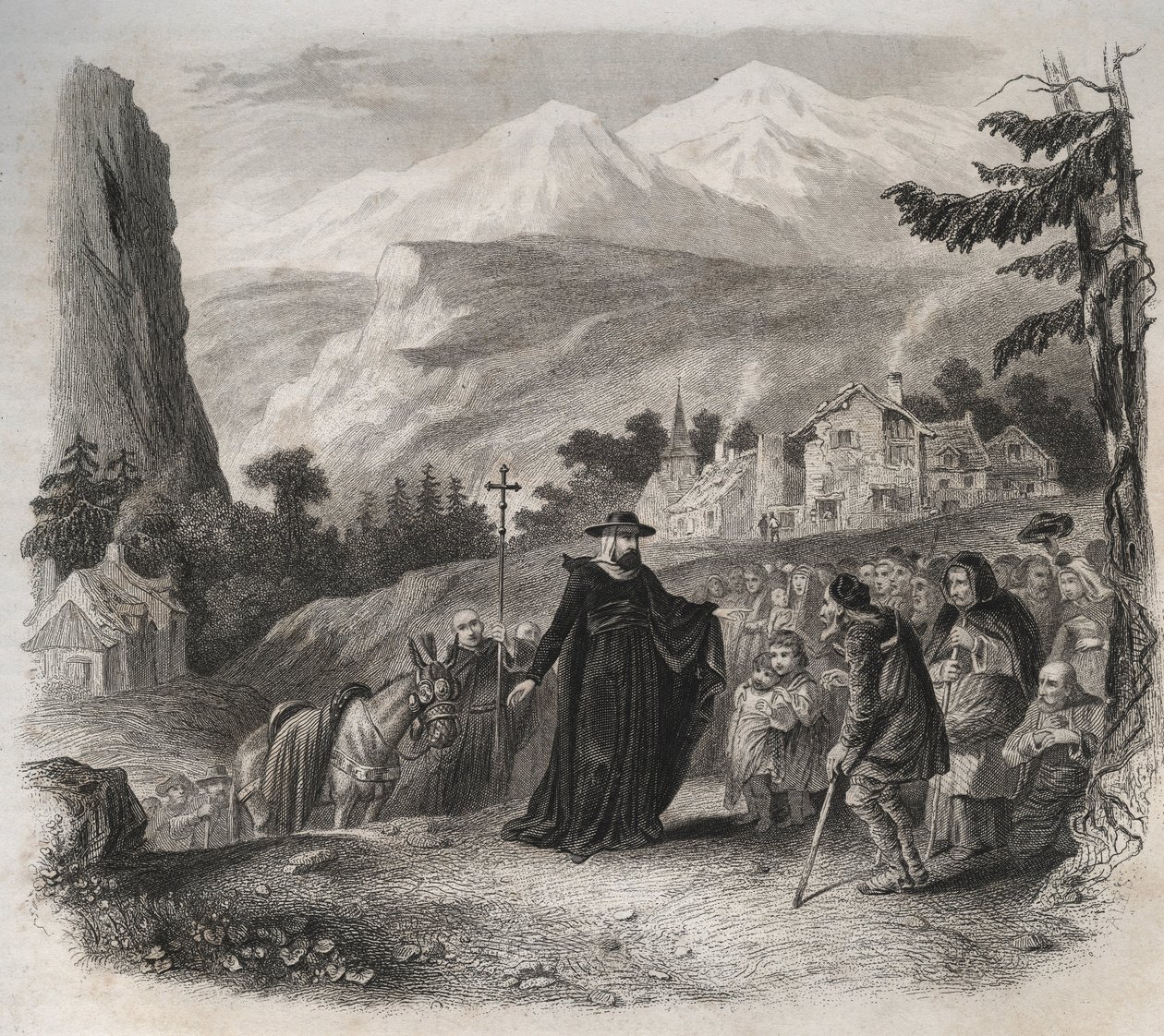 Saint Francois-de-Sales (Saint Francois de Sales) (1567-1622) ، عشية من جنيف في زيارة رعوية. نقش من عام 1846 في "" حياة القديسين ". مجموعة خاصة. بواسطة مجهول مجهول