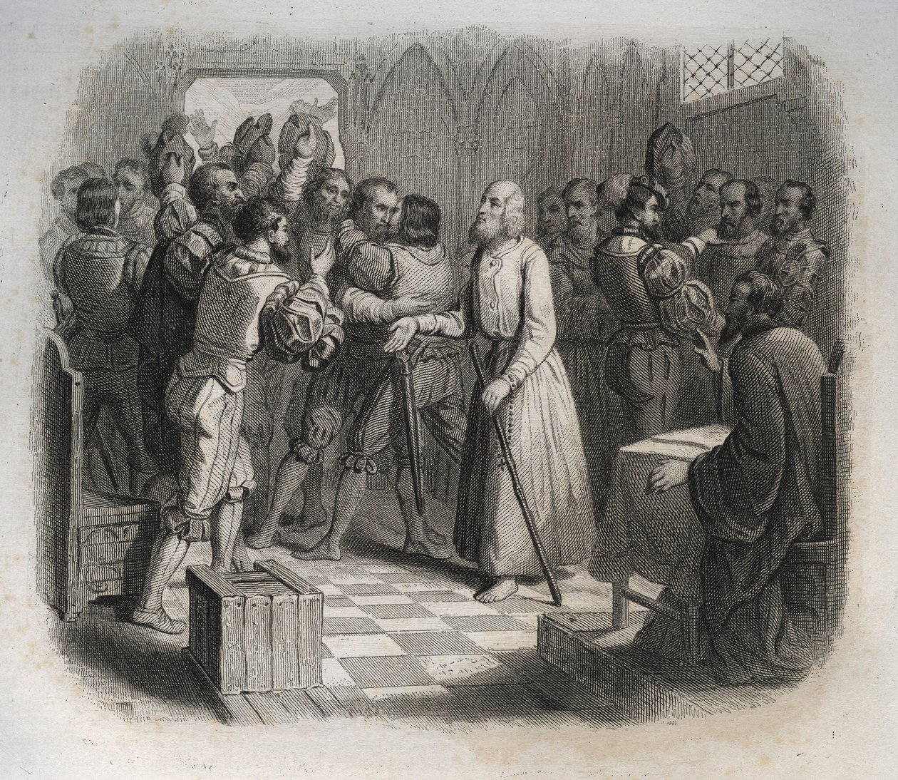 القديس نيكولاس (نيكولاس) من فلو أو الأخ كلاوس (1417-1487) ، وهو ناسك سويسري يصالح الكونفدرالية السويسرية التي كانت على وشك بدء الحرب الأهلية. نقش من عام 1846 في "" حياة القديسين ". مجموعة خاصة. بواسطة مجهول مجهول