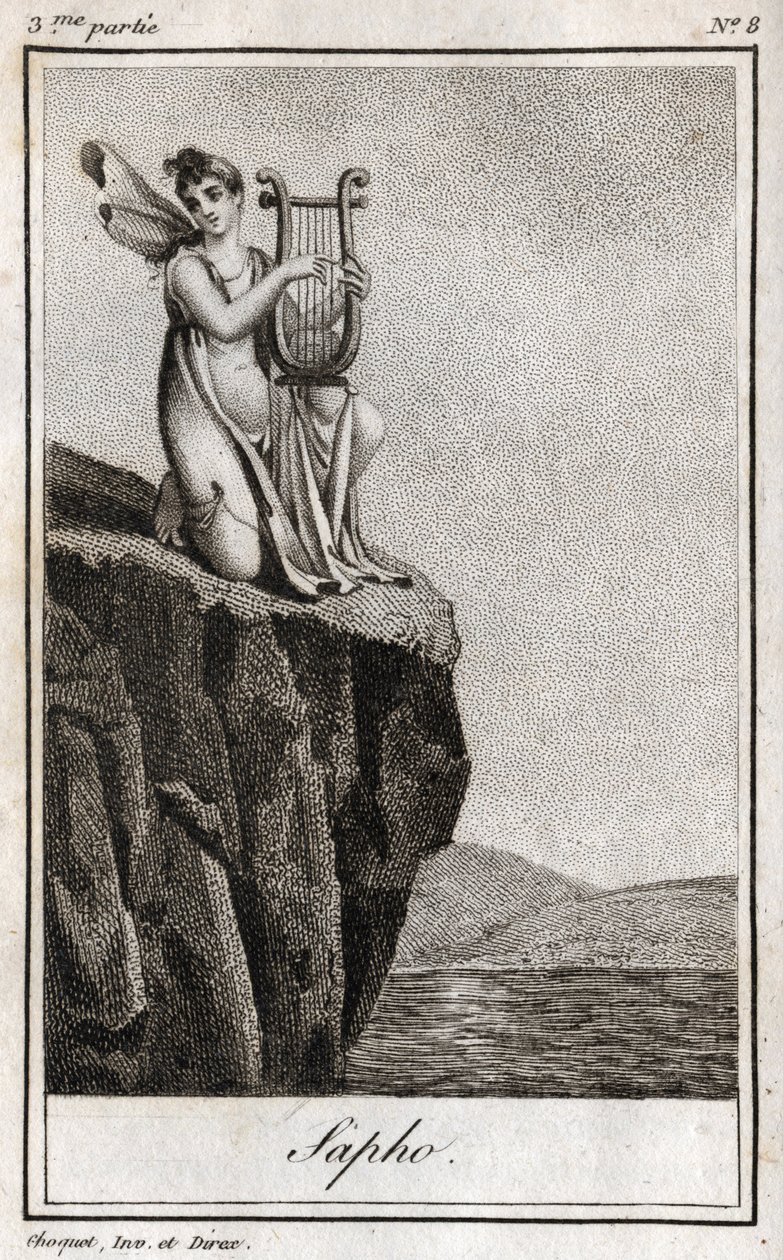 صافو (أو سافو ، القرن السابع قبل الميلاد) ، شاعر يوناني من أنتيكويت. نقش من عام 1819 في "Lettres a Emilie sur la mythologie" لتشارلز ألبرت ديموستييه (1760-1801). مجموعة خاصة. بواسطة مجهول مجهول