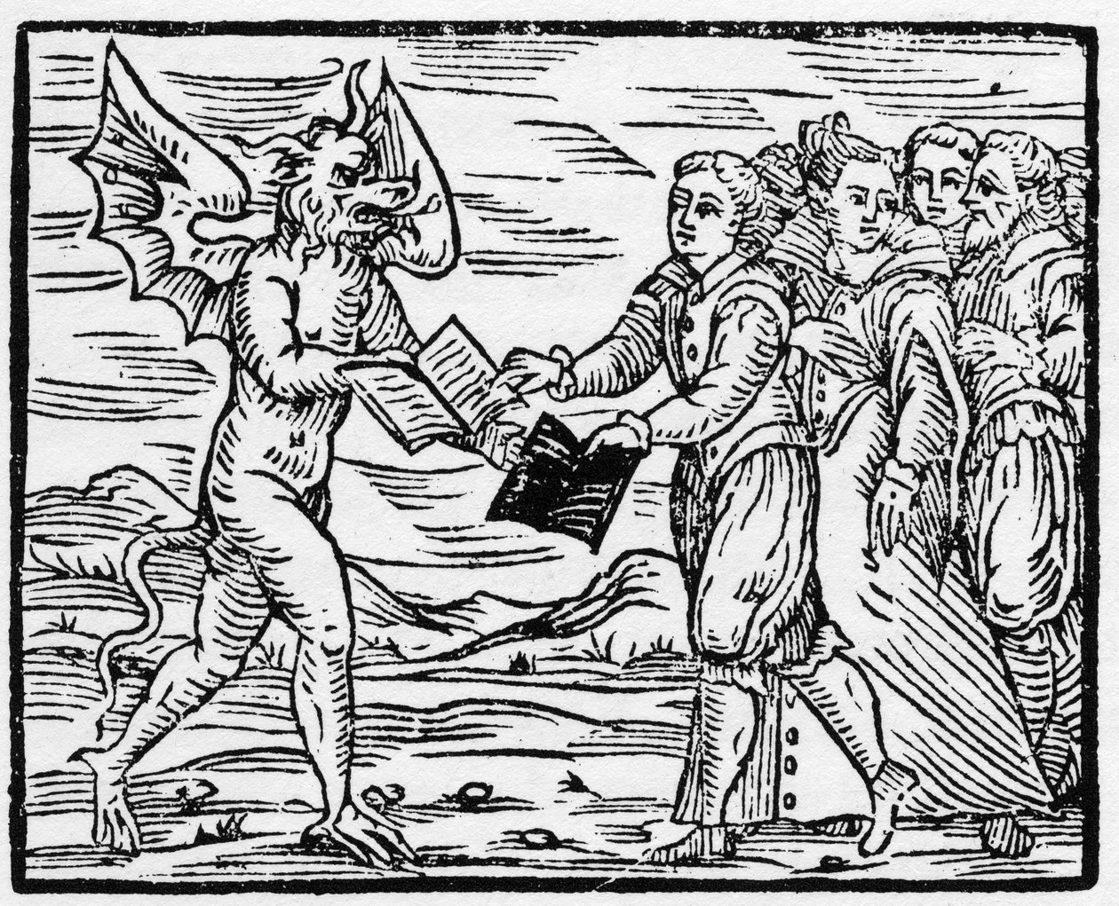 يقدم الشيطان كتابًا أسودًا لأتباعه مقابل كتاب الأناجيل - "خلاصة Maleficarum" ، ويتعامل مع السحرة ومآسيهم وحوادثهم من تأليف فرانشيسكو ماريا جوازو أو Guaccio أو Guaccio (15 ؟؟ -16 ؟؟) 1608 مجموعة خاصة بواسطة مجهول مجهول