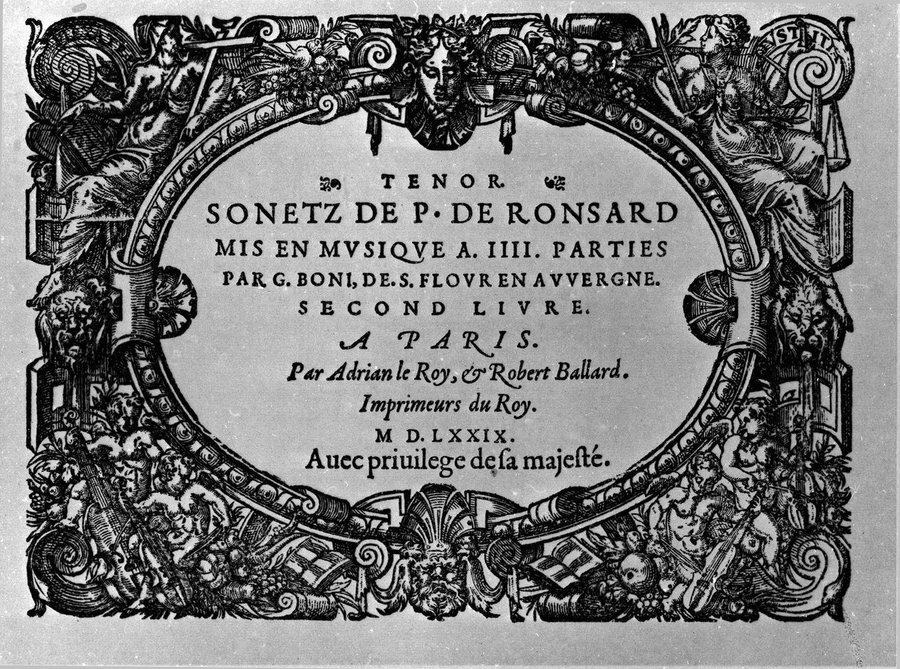 المجلد الثاني من سوناتات الشاعر الفرنسي بيير دي رونسارد (1524-1585) من تأليف غيوم بوني. باريس 1579 بواسطة مجهول مجهول