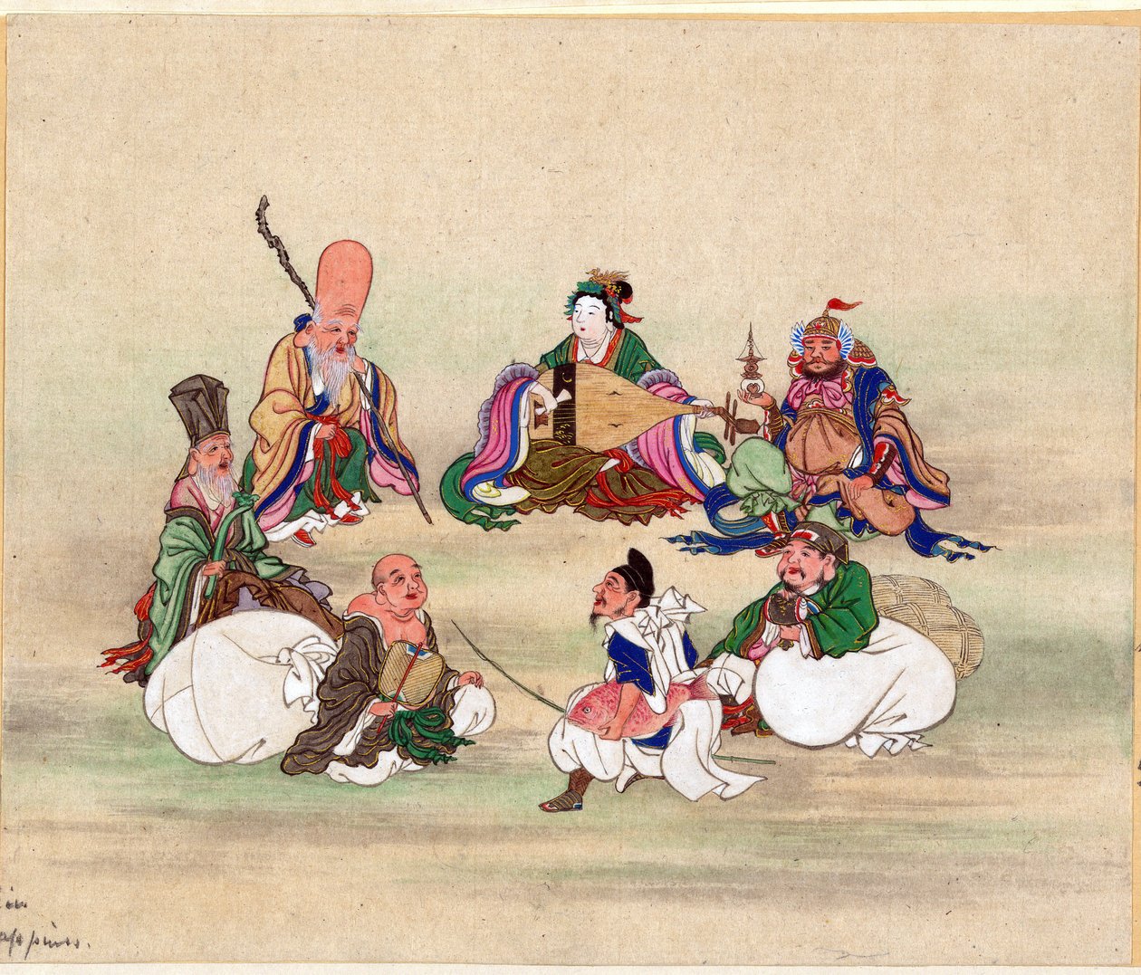 سبتمبر Divinites du Bonheur - Seven Lucky Gods par Anonymous ، ca 1878 - ألوان مائية وحبر على ورق ، 25x17،8 - مجموعة خاصة بواسطة مجهول مجهول