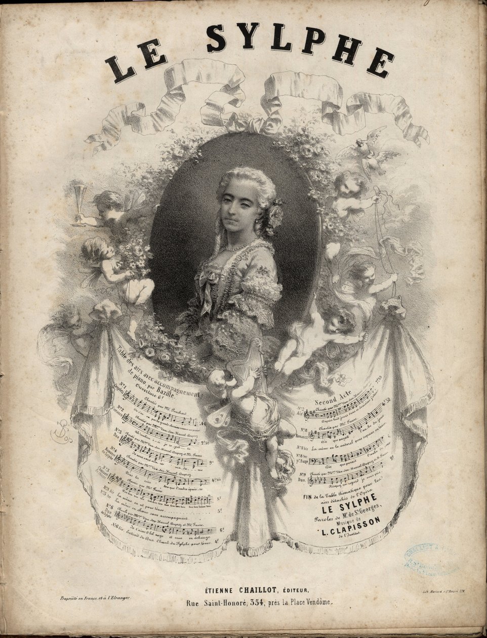 نوتة موسيقية لأوبرا كوميك "Le Sylphe" في عملين ، كلمات M. de Saint-Georges ، موسيقى M. Louis Clapisson 1808-1866 Private collection. بواسطة مجهول مجهول