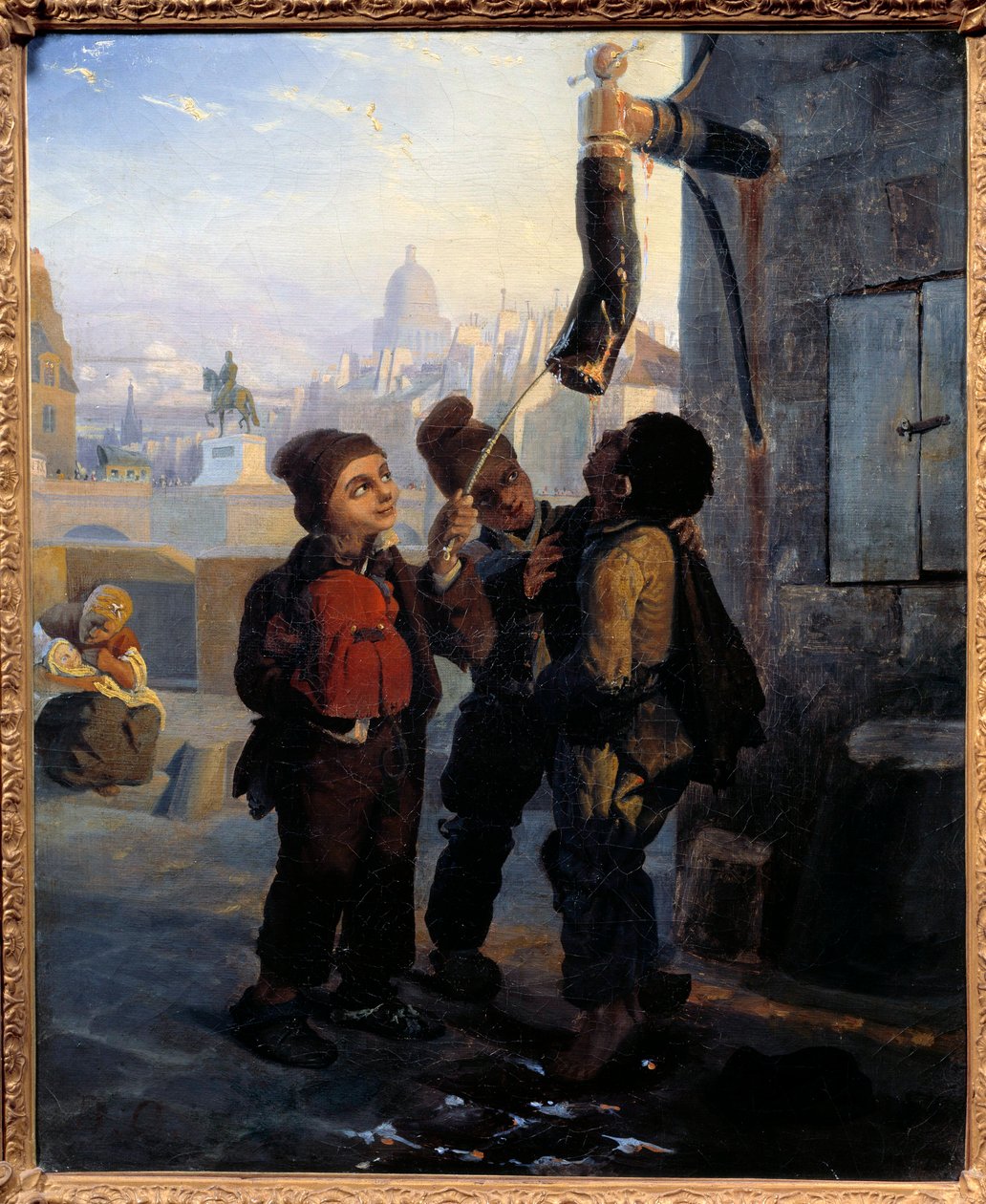 مدخنة صغيرة مدخنة تتعطل إلى ماء مضخة في Quai du Louvre في عام 1830 لوحة Anonymous. 1830 الأحد. 0،45 × 0،38 م بواسطة مجهول مجهول