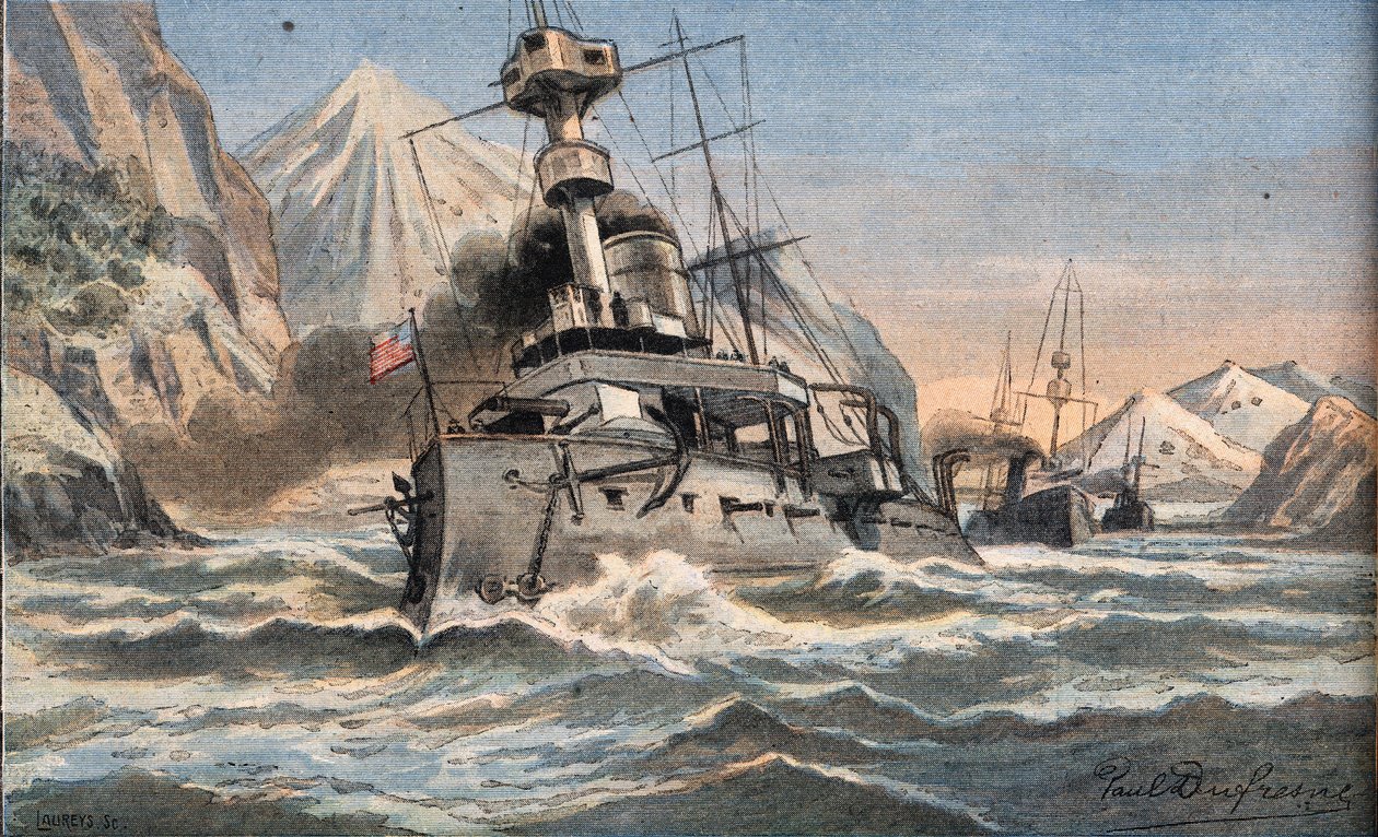 الأسطول الأمريكي في ماجلان ديترويت. نقش من جريدة "Le Petro Parisien" 23/2/1908. مجموعة خاصة. بواسطة مجهول مجهول