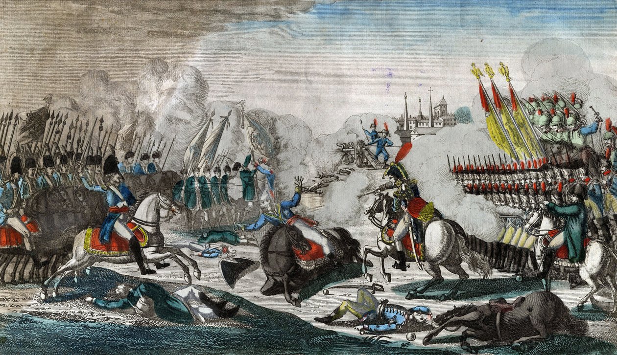 معركة Luetzen (Bataille de Lutzen، ou Grossgorschen، 2 mai 1813) - مجهول - 1813 - حفر ، ألوان مائية - 38،9x29،2 - مجموعة خاصة بواسطة مجهول مجهول