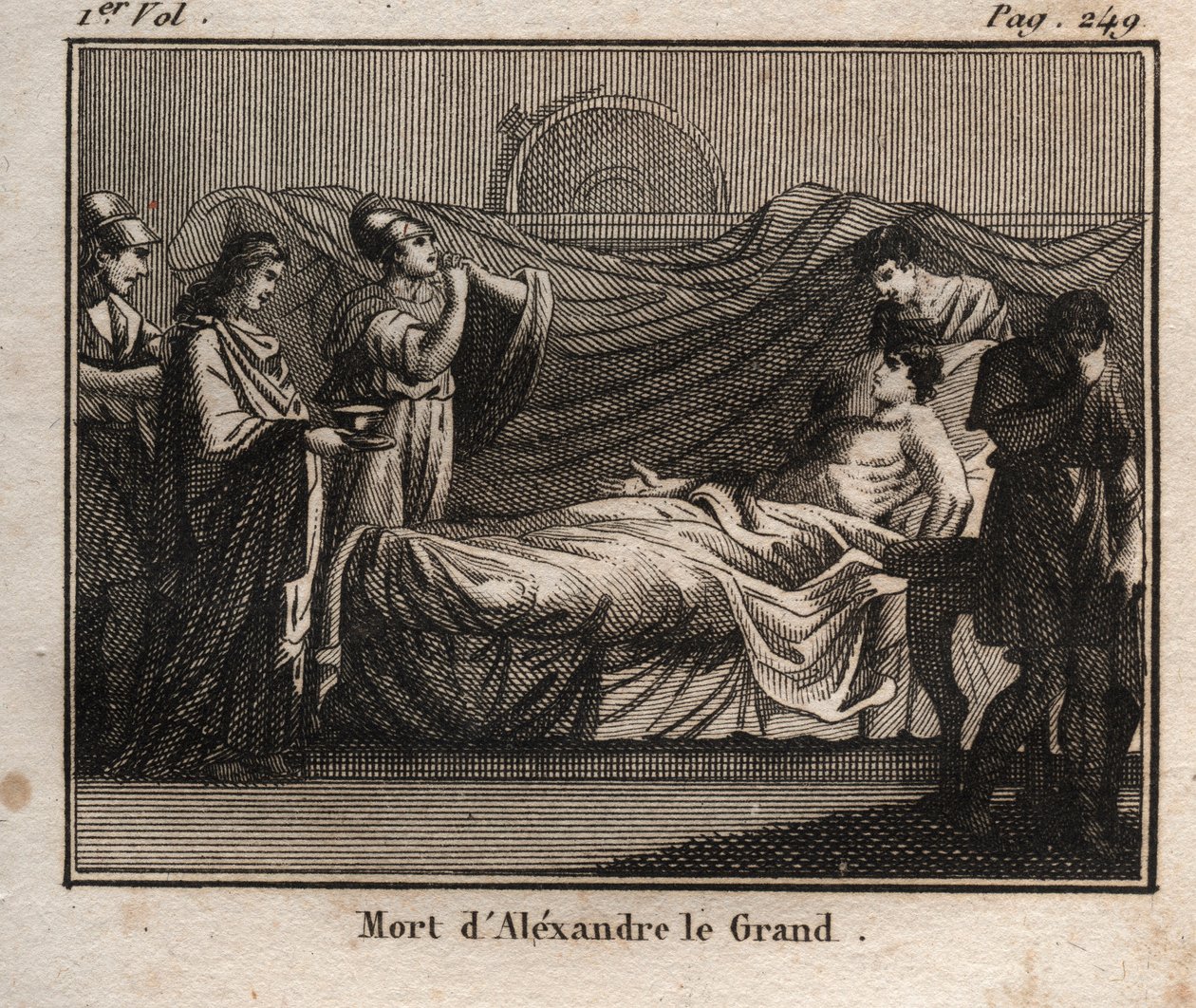 وفاة الملك المقدوني الإسكندر الأكبر (356-323 قبل الميلاد) - وفاة الإسكندر العظيم (356-323 قبل الميلاد) - ملك مقدونيا (336-323 قبل الميلاد) - من "" الشباب رولين أو قطع مختارة من العصور القديمة و قصص رومانية "1816 - مجموعة خاصة بواسطة مجهول مجهول