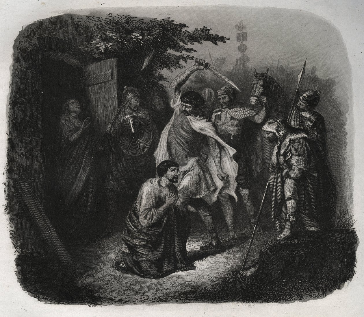 سقوط القديس جوليان (الاستشهاد). نقش من عام 1846 في "" حياة القديسين ". مجموعة خاصة. بواسطة مجهول مجهول