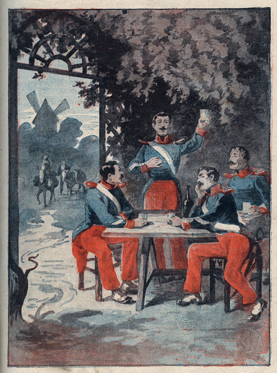 الرقباء الأربعة (جان فرانسوا بوريس (1795-1822) ، جان جوزيف بومييه (1796-1822) ، ماريوس كلود راولكس (1797-1822)) وتشارلز جوبين (1798-1822) من لاروشيل المتهمين في إطار استعادة الرغبة في الإطاحة الملكية والمقصلة في عام 1822 بواسطة مجهول مجهول