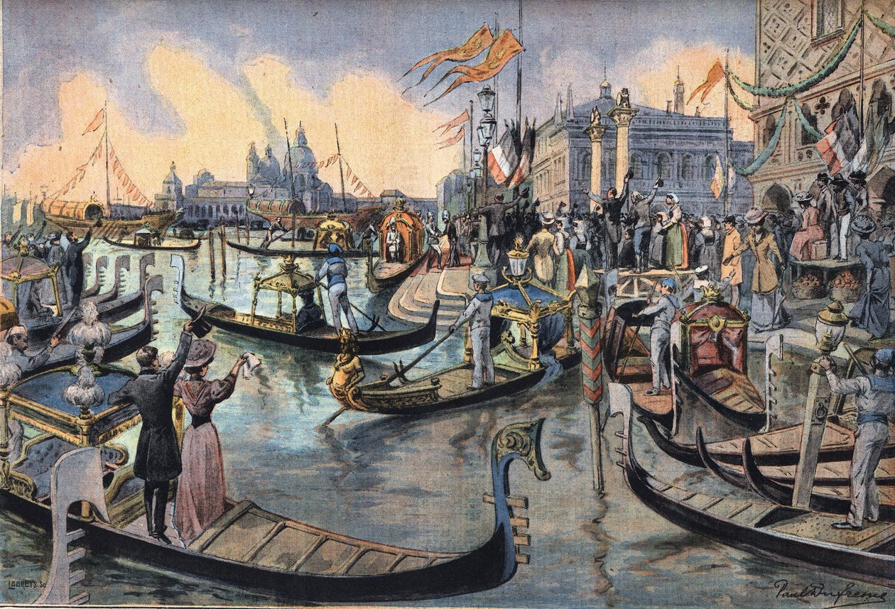 الإمبراطور الألماني ويليام الثاني ملك بروسيا (1859-1941) في البندقية. نقش من جريدة "لو بيوتي باريزيان" بتاريخ 12/4/1908. مجموعة خاصة. بواسطة مجهول مجهول