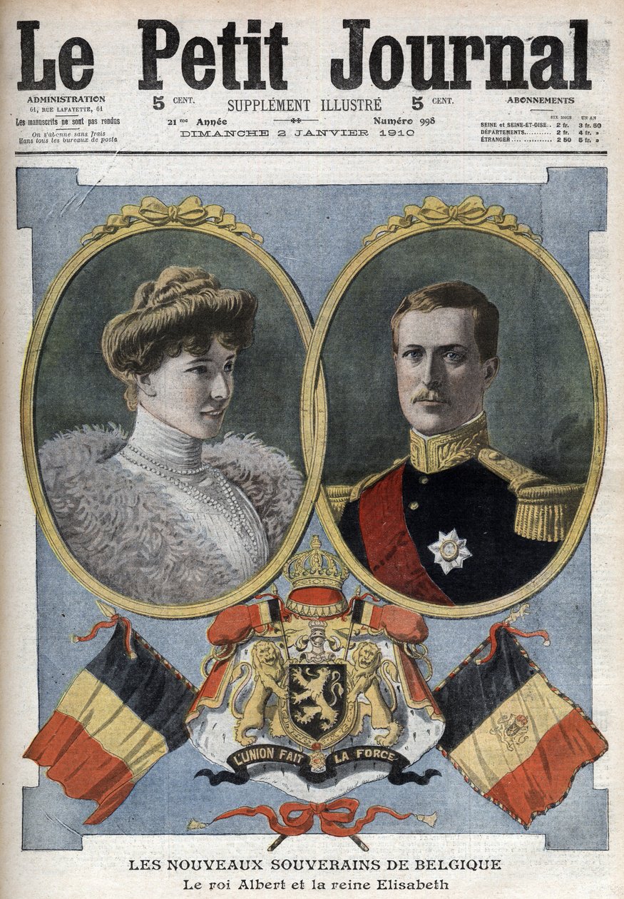 ملك بلجيكا الجديد - الملك ألبرت الأول والملكة إليزابيث بافيير - في "The Petity Journal" في يناير 1910 - ألبرت الأول ملك بلجيكا (1875-1934) مع زوجته إليزابيث من بافاريا (1876-1965) بواسطة مجهول مجهول