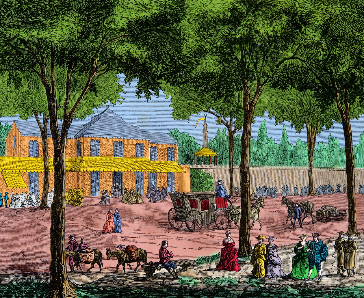 المقهى التركي في شارع Boulevard du Temple في باريس عام 1780 ، نقش ، مجموعة خاصة بواسطة مجهول مجهول