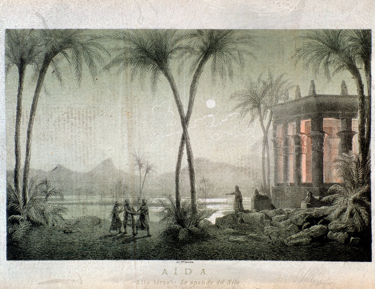 The banks of the Nile. Illustration for act III of Aida, opera by Giuseppe Verdi بواسطة مجهول مجهول