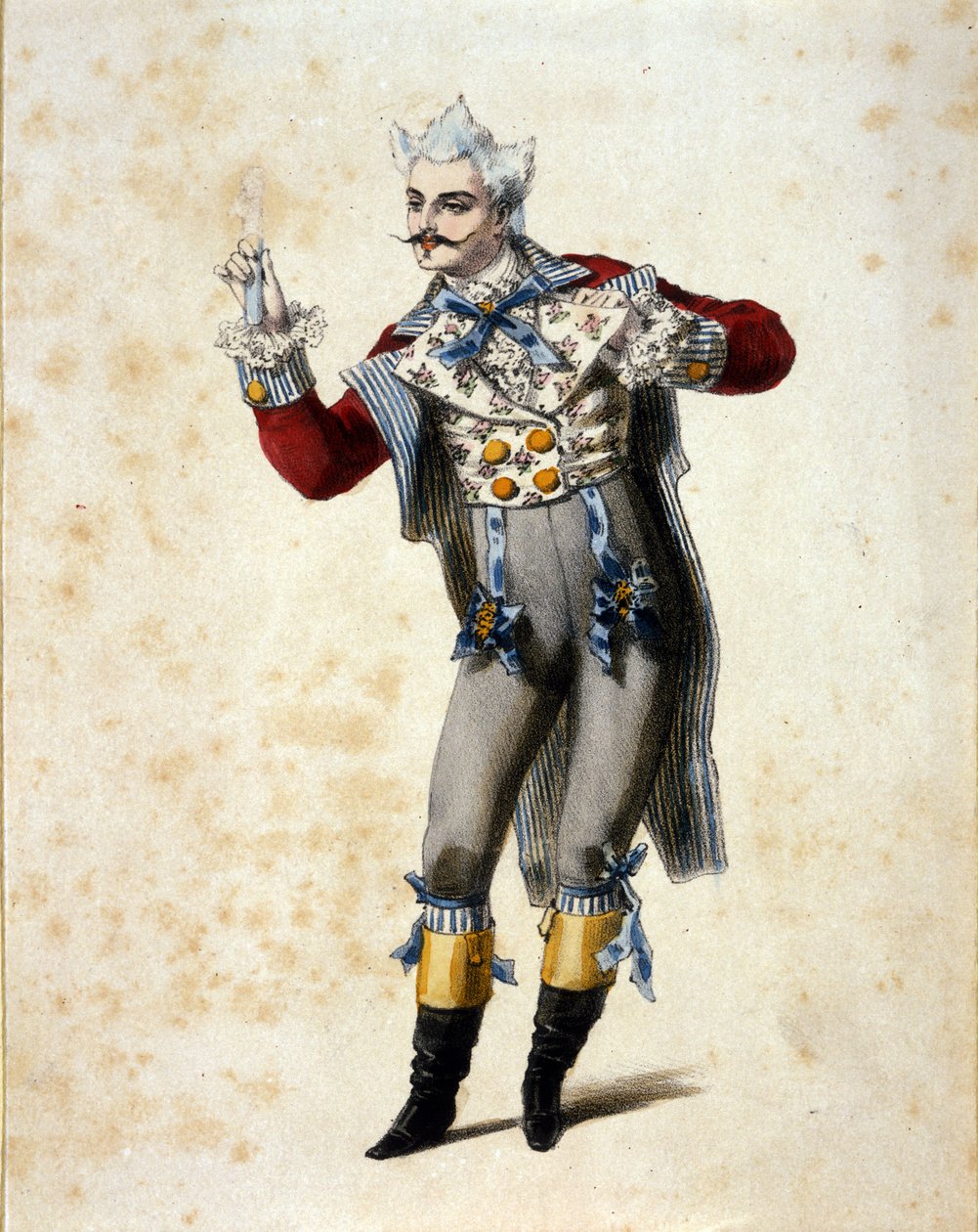 قام باس جيوسيبي فريزوليني (1789-1861) بترجمة الدكتور دولكامارا في أوبرا "L'elisir d'amore" (L'elixir d'amour) لغايتانو دونيزيتي (1797-1848) أثناء الأداء في مسرح ديلا كانوبيانا في ميلانو يوم 1832/05/12. بواسطة مجهول مجهول