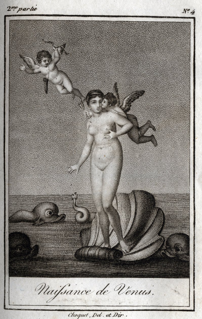 ولادة الزهرة (ولادة الزهرة). نقش من عام 1819 في "Lettres a Emilie sur la mythologie" لتشارلز ألبرت ديموستييه (1760-1801). مجموعة خاصة. بواسطة مجهول مجهول