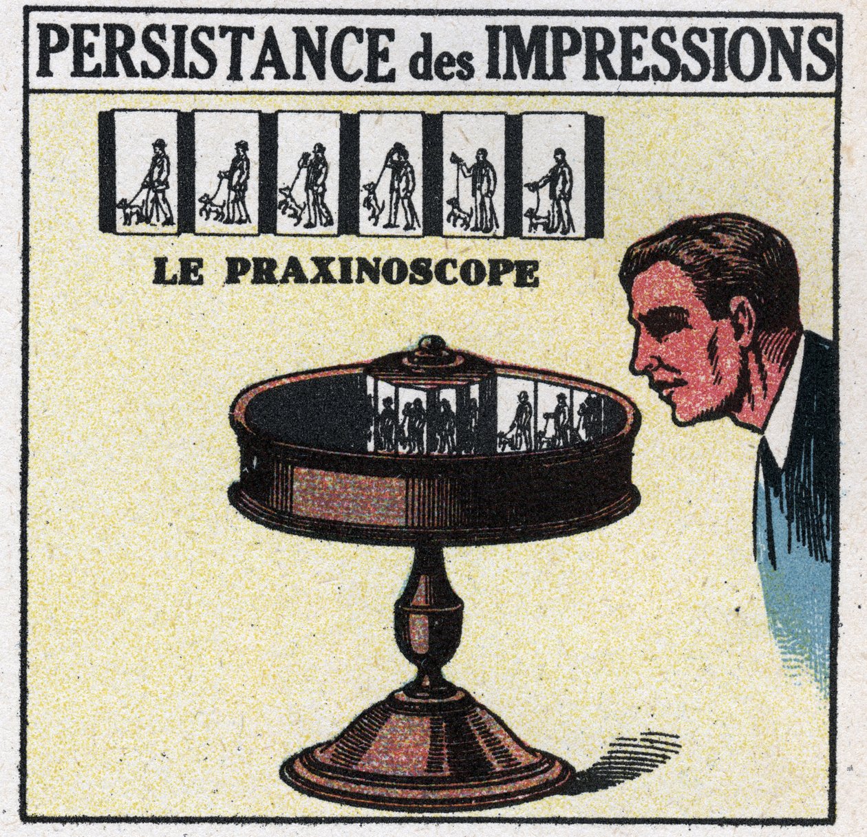 العين: ثبات الانطباعات. منظار البراكسين. رسم توضيحي مجهول من عام 1925. مجموعة خاصة. بواسطة مجهول مجهول