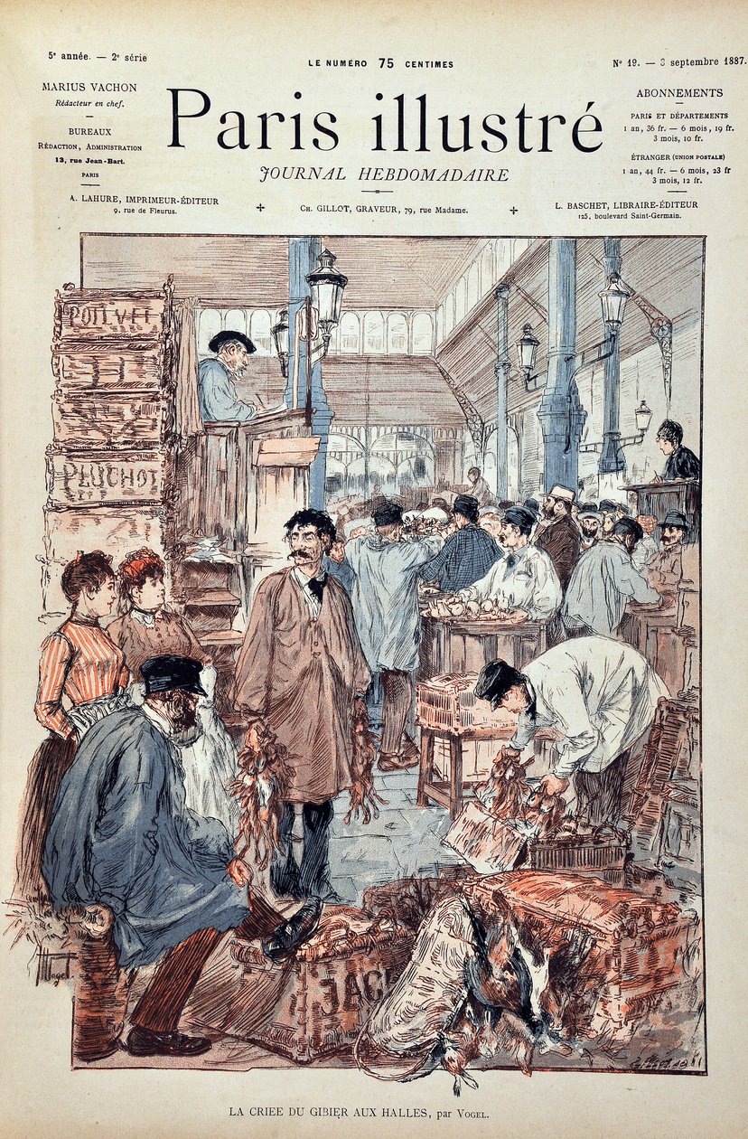 لعبة كرة القدم في Halles de Paris عام 1887. رسم توضيحي لهيرمان فوغل (1856-1918). نقش من عام 1887 في "" مجلة Paris-Illustrous الأسبوعية "". بواسطة مجهول مجهول
