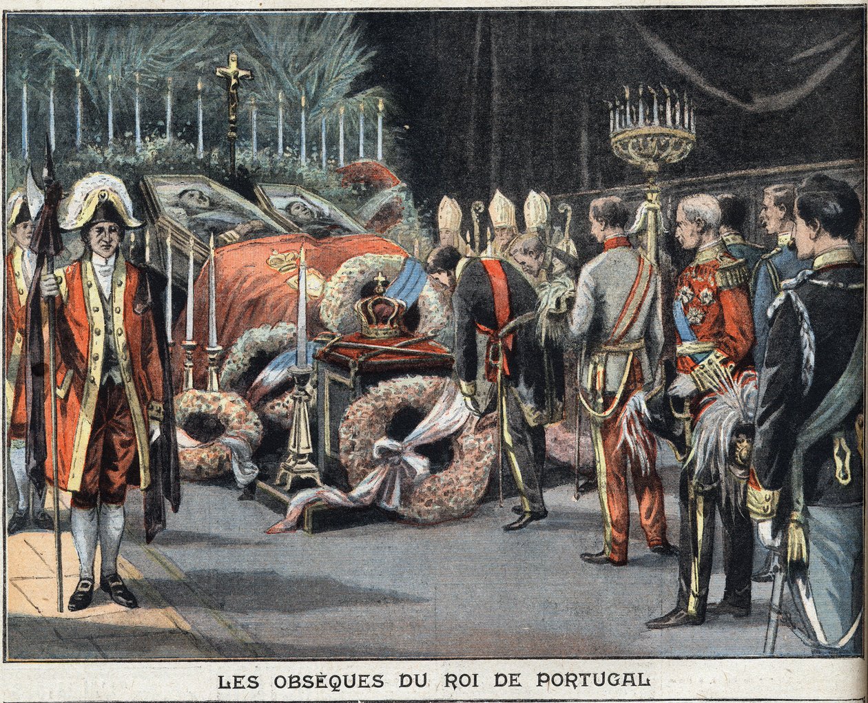 وفاة ملك البرتغال تشارلز الأول (1863-1908) اغتيل في 1 فبراير 1908. نقش من جريدة "Le Peute Parisien" ، في 23/02/1908. مجموعة خاصة. بواسطة مجهول مجهول