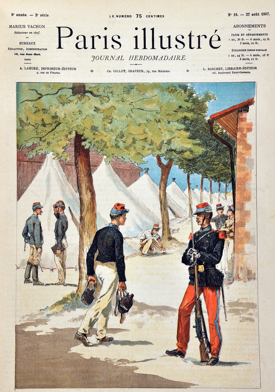 طلاب مدرسة Saint-Cyr (Saint Cyr) في معسكر Chalons. نقش من عام 1887 في "" مجلة Paris-Illustrous الأسبوعية "". بواسطة مجهول مجهول