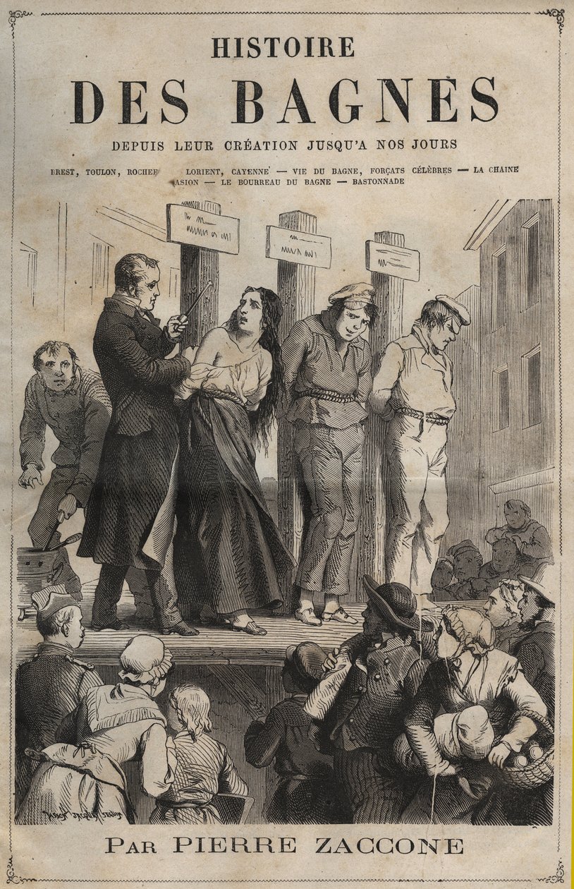 صفحة العنوان لكتاب "تاريخ المحكوم عليهم منذ إنشائهم حتى أيامنا هذه" (1877) لبيير زكون (1817-1895). بواسطة مجهول مجهول