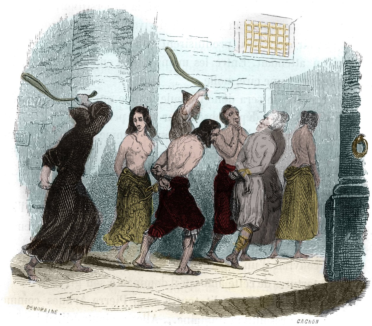 التعذيب أثناء محاكم التفتيش في إسبانيا في القرن السادس عشر: عذاب السوط. رسم توضيحي في "" أسرار محاكم التفتيش والجمعيات السرية الأخرى في إسبانيا "بقلم فيكتور دي فيريل ، وسوبرويك ، ومانويل غالو دي كويندياس. تم النشر بواسطة P. Boizard بواسطة مجهول مجهول