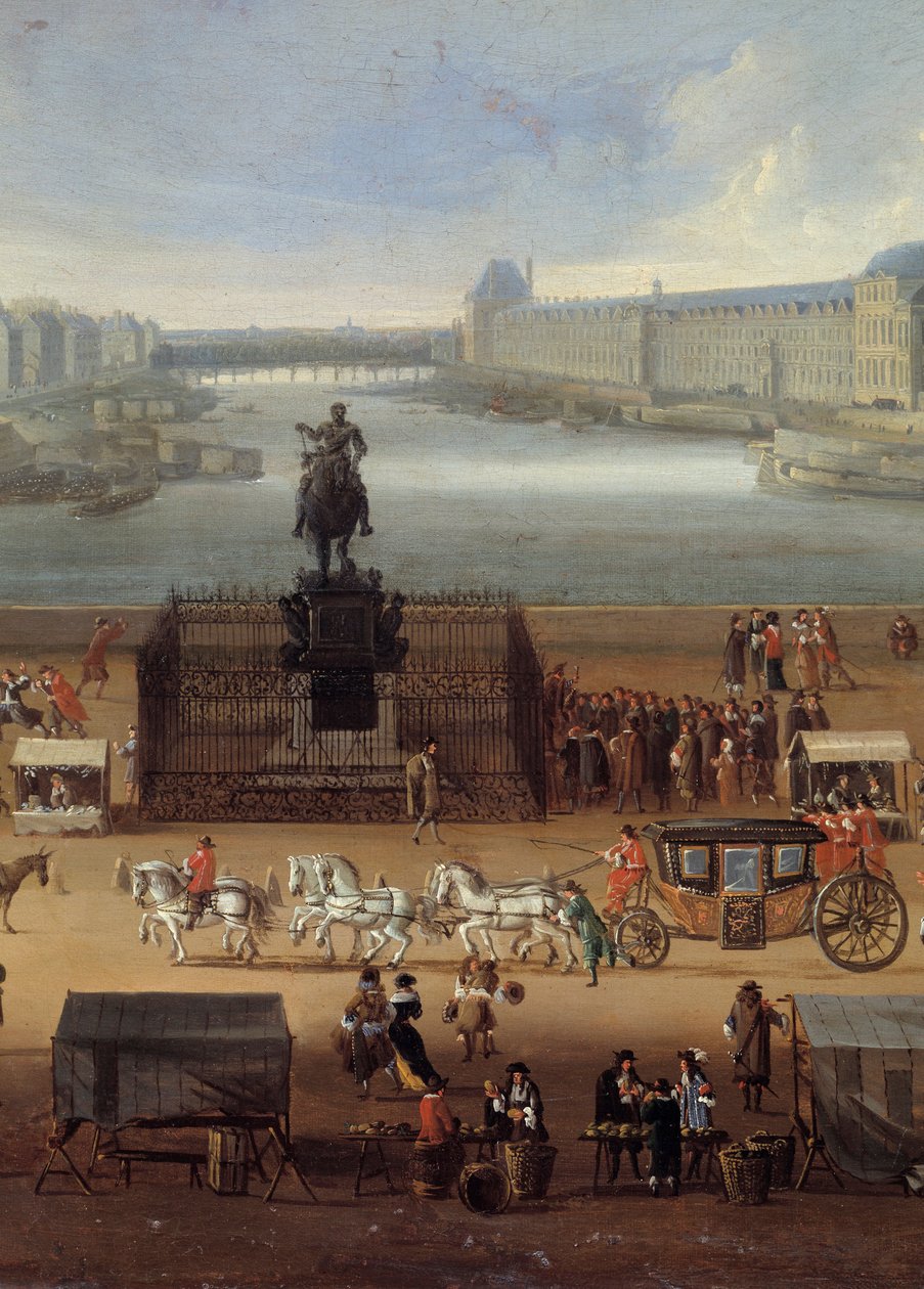 حركة المرور على Pont Neuf في باريس في القرن السابع عشر التفاصيل. لوحة مجهولة. باريس ، متحف كارنافالي بواسطة مجهول مجهول