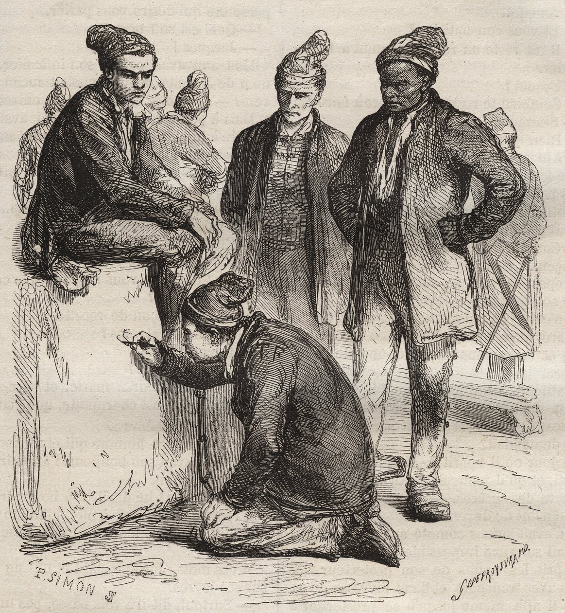 أنواع صالات العرض من Brest Bagne في القرن التاسع عشر. نقش في "تاريخ المحكوم عليهم منذ إنشائهم حتى يومنا هذا" (1877) لبيير زكون (1817-1895) (كولونيا بينالي - مستعمرة جزائية). مجموعة خاصة. بواسطة مجهول مجهول