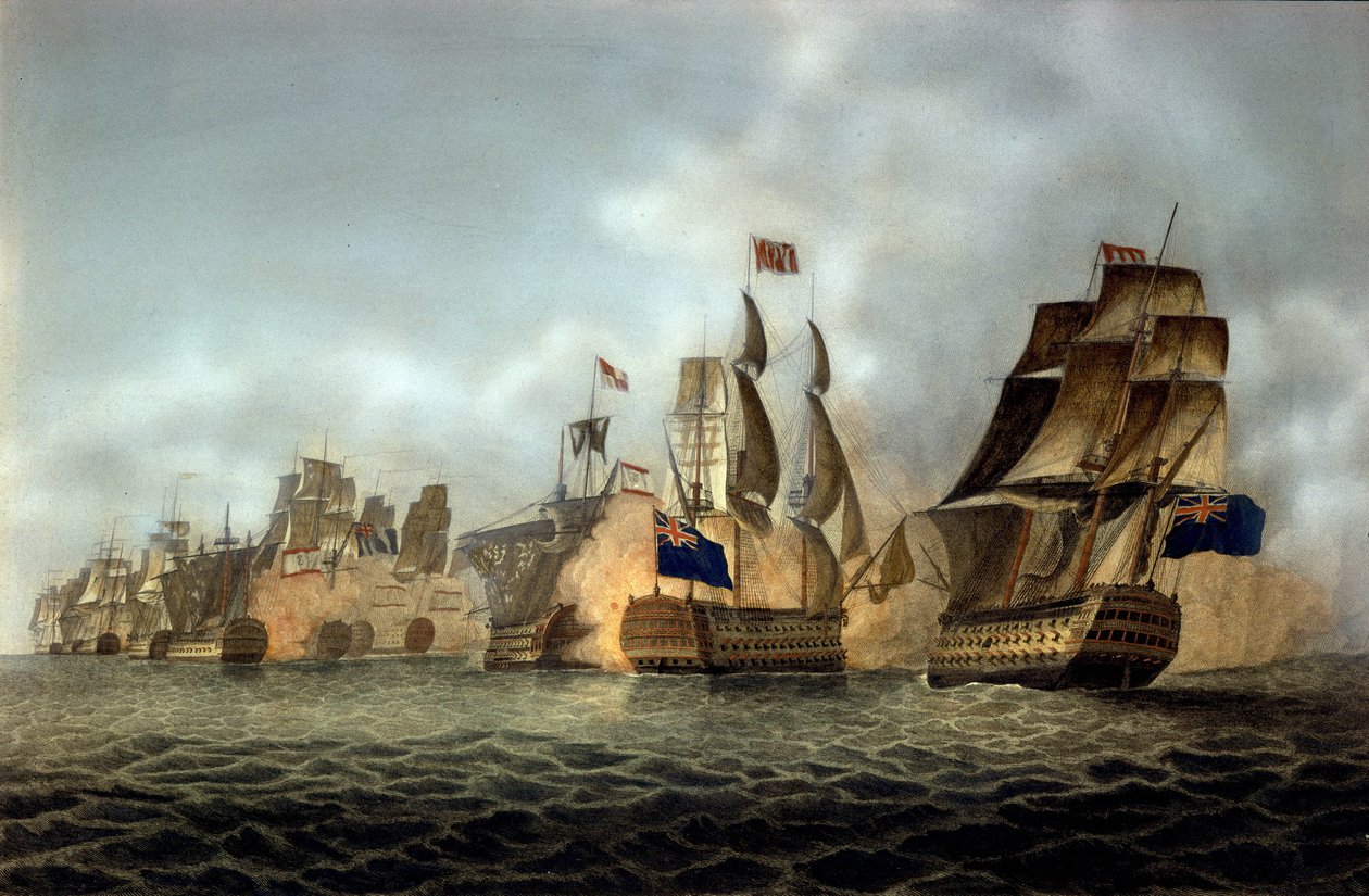 منظر لمعركة كيب سانت فنسنت في 14/02/1797 نقش عام 1798 بواسطة مجهول مجهول