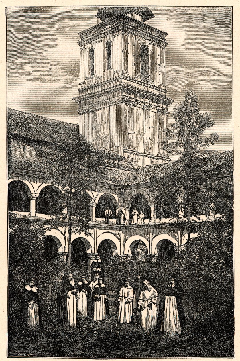 منظر لدير الدومينيكان في كيتو ، الإكوادور. نقش في "Les Missions Catholiques au XIXeme Siecle" للويس-يوجين (لويس يوجين) لوفيت. مجموعة خاصة. بواسطة مجهول مجهول