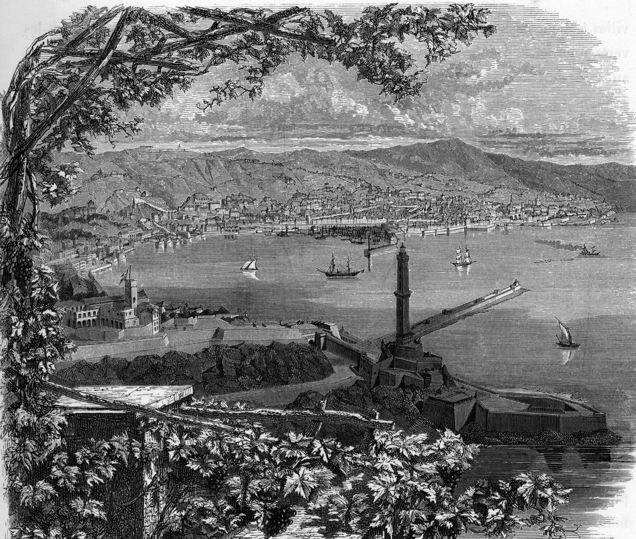 منظر لمدينة الجينات (جينوفا) ، إيطاليا. نقش عام 1859 في "" صالات عرض أوروبا - إيطاليا "بواسطة Armengaud. مجموعة خاصة. بواسطة مجهول مجهول