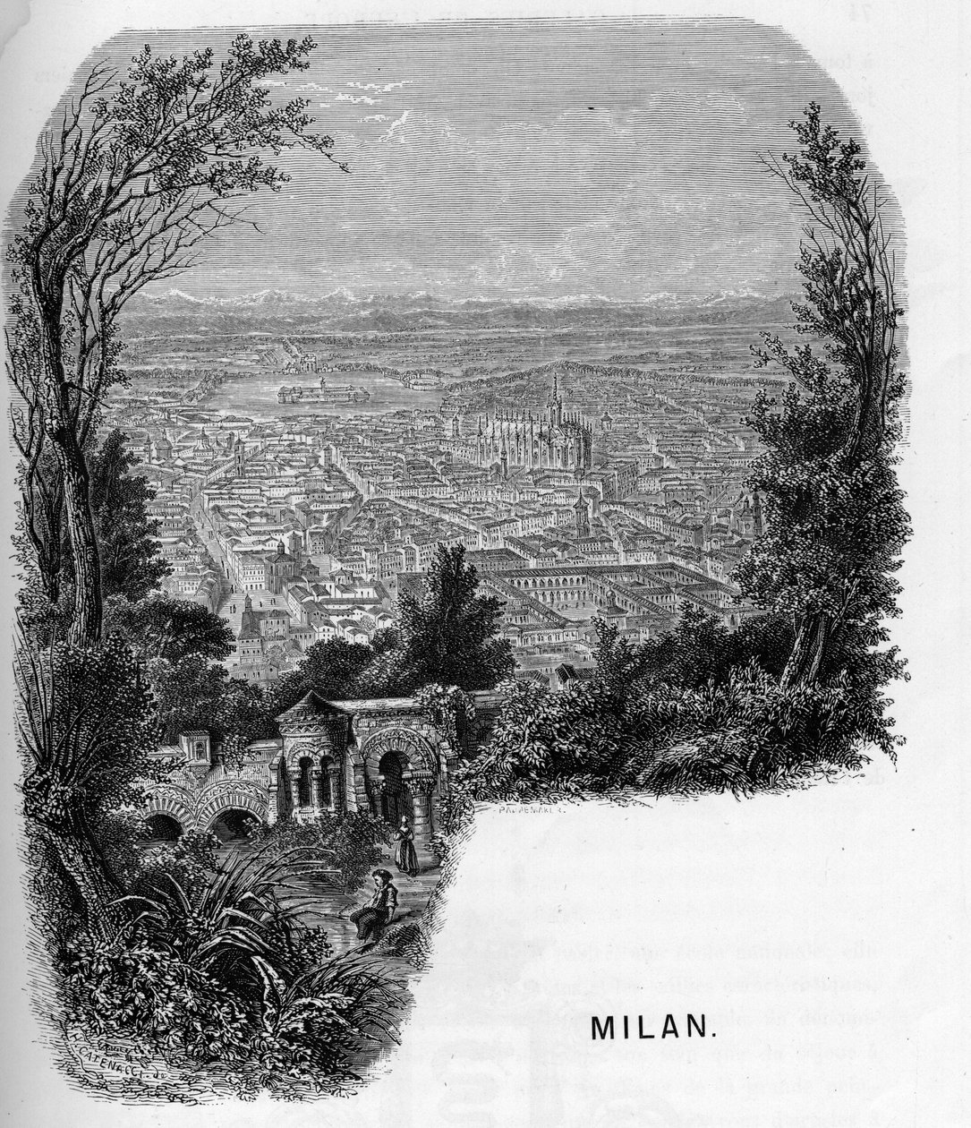 منظر لمدينة ميلان (ميلانو) ، إيطاليا. نقش عام 1859 في "" les galeries de l'europe - Italie "بواسطة Armengaud. مجموعة خاصة. بواسطة مجهول مجهول