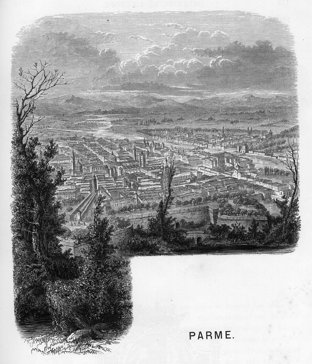 منظر لمدينة بارما (بارما) ، إيطاليا. نقش عام 1859 في "" les galeries de l'europe - Italie "بواسطة Armengaud. مجموعة خاصة. بواسطة مجهول مجهول
