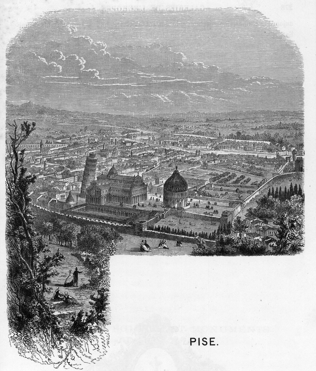 منظر لمدينة بيزا (بيزا) ، إيطاليا. نقش عام 1859 في "" صالات عرض أوروبا - إيطاليا "بواسطة Armengaud. مجموعة خاصة. بواسطة مجهول مجهول