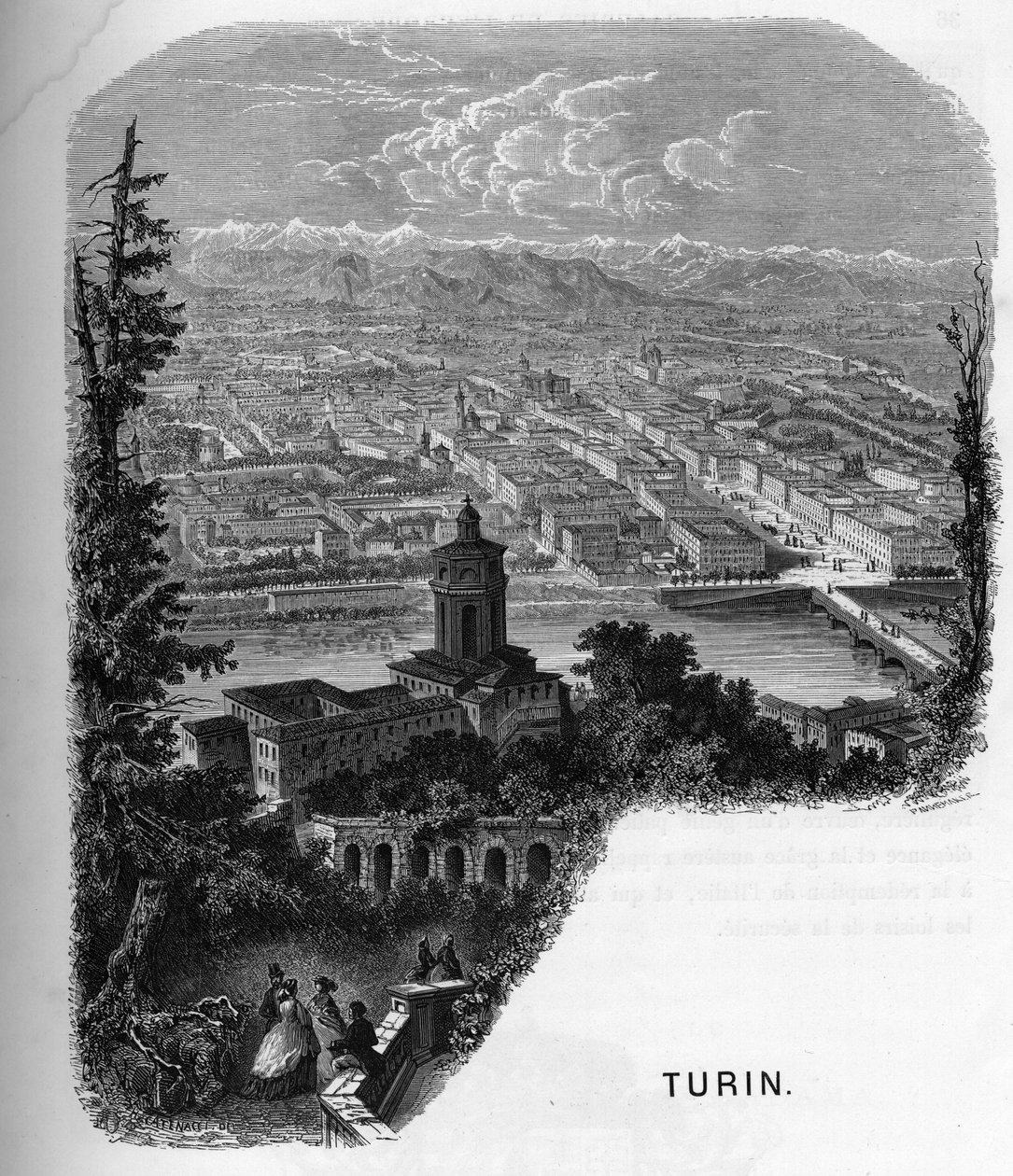 منظر لمدينة تورين (تورينو) ، إيطاليا. نقش عام 1859 في "" صالات عرض أوروبا - إيطاليا "بواسطة Armengaud. مجموعة خاصة. بواسطة مجهول مجهول