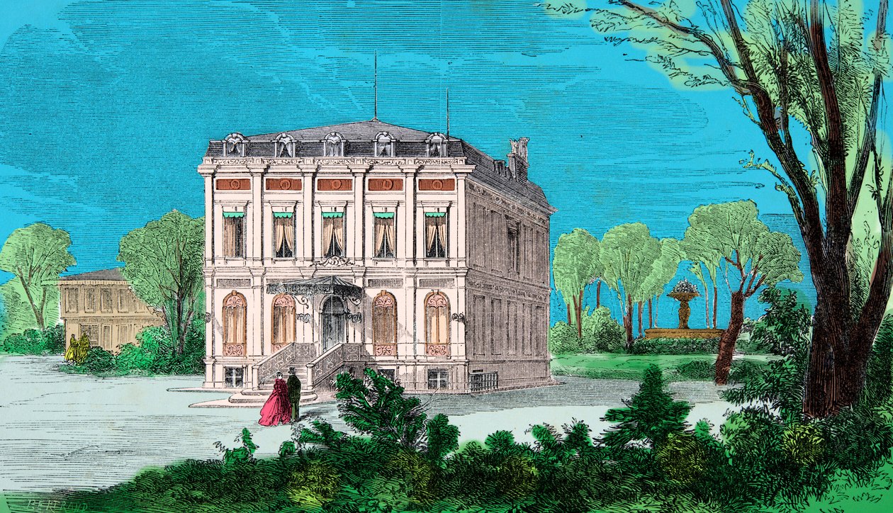 منظر لمنزل Gioachino (Gioacchino ، Giovacchino) Rossini (1792-1868) في Passy au Bois de Boulogne ، نقش ، مجموعة خاصة بواسطة مجهول مجهول