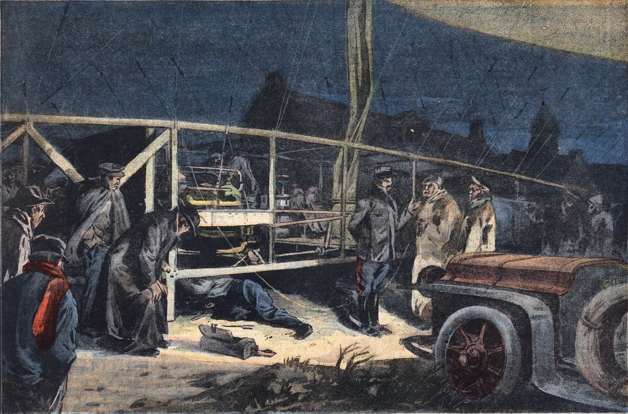 انهيار منطاد فيل دي باريس في فالمي. نقش من جريدة "Le Peute Parisien" 2/2/1908. مجموعة خاصة. بواسطة مجهول مجهول