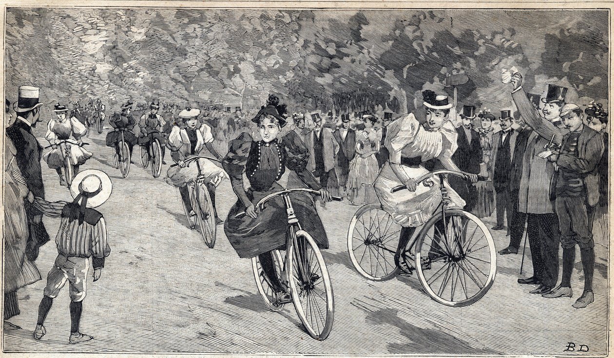 سباق سيدات لسباق السرعة في Bois de Boulogne بالقرب من باريس. نقش على "" لو بيتي باريزيان "" في 25/06/1893. بواسطة مجهول مجهول