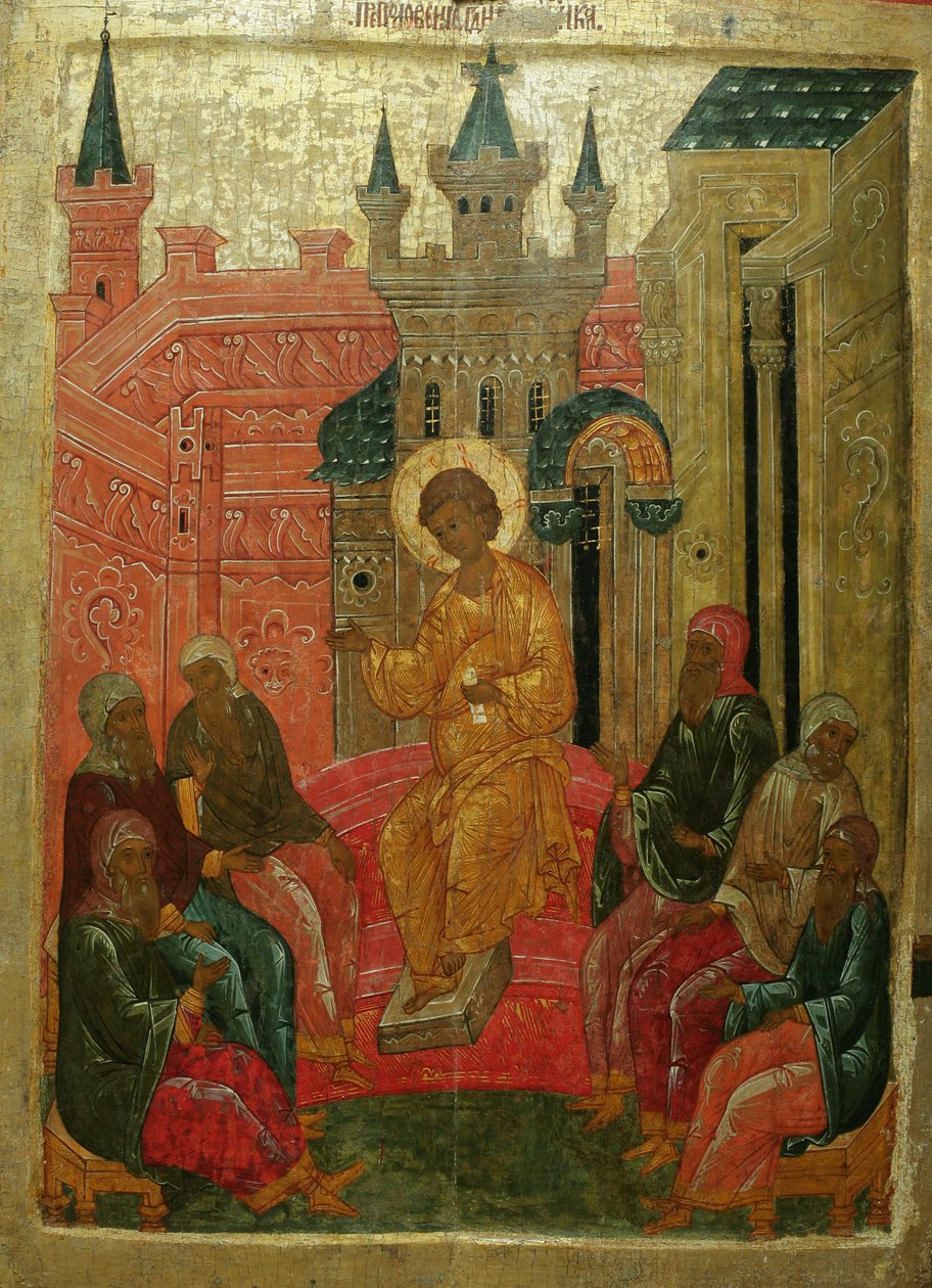Prepolowenie Christ بين الأطباء ، القرن الخامس عشر بواسطة رسام أيقونة روسي مجهول