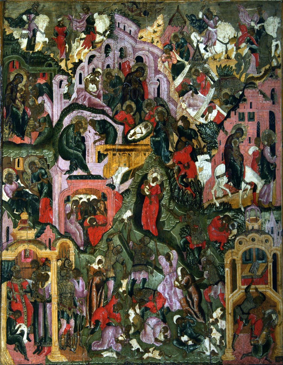 ميلاد المسيح الليلة المقدسة ، النصف الثاني من القرن السابع عشر. بواسطة رسام أيقونة روسي مجهول