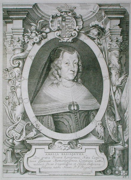 Amalie Elisabeth of Hanau-Muntzenberg (1602-1602) من "Portraits des Hommes Illustres" ، نقش بواسطة Petrus de Iode ، نُشر عام 1706 (نقش) بواسطة أنسيلموس فان (بعد) هول