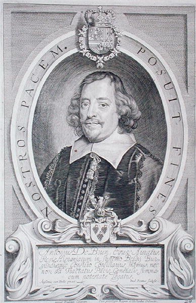 الدكتور أنطوان دي برون (1599-1654) ، من "Portraits des Hommes Illustres" ، نقش بواسطة Paulus Pontius (1603-58) نشر 1706 (نقش) بواسطة أنسيلموس فان (بعد) هول