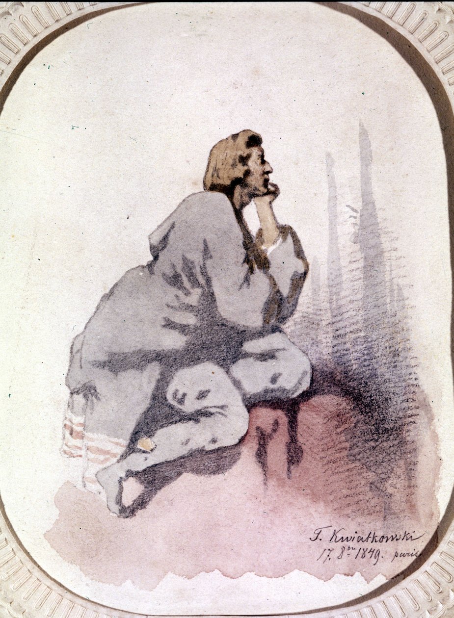 صورة لفريدريك شوبان (1810-1849) ، ملحن بولندي. لوحة مائية من Kwiatkowski. بواسطة عنتر تيوفيل كوياتوفسكي
