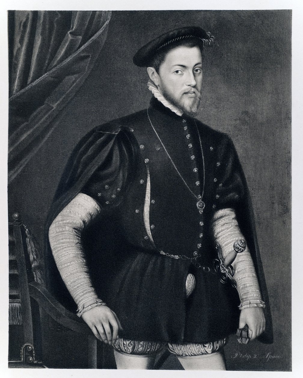فيليب الثاني ملك إسبانيا ، (1527-1598) من "جيمس الأول والسادس" ، طبع بواسطة مانزي جويانت أند كو باريس ، 1904 (نسخة كلية) بواسطة أنتونيس فان داشورست مور