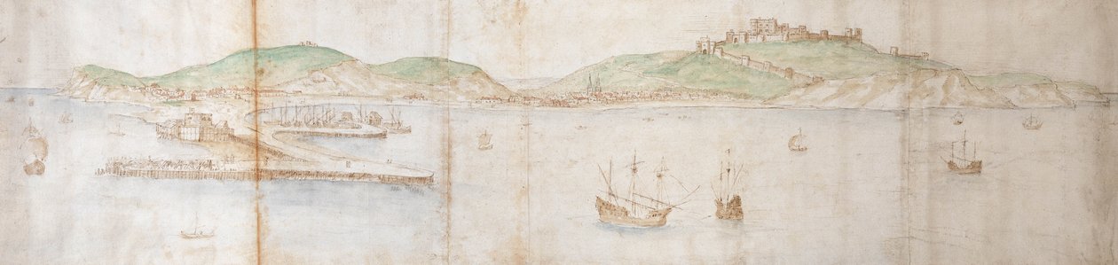 دوفر من البحر ، القرن السادس عشر (قلم وحبر ، طباشير ومرحاض على ورق) بواسطة Anthonis van den Wyngaerde