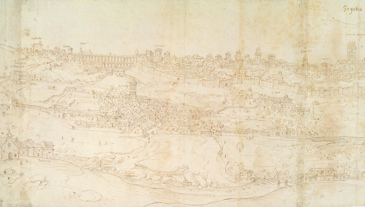 منظر لسيغوفيا ، القرن السادس عشر (قلم وحبر على ورق) بواسطة Anthonis van den Wyngaerde