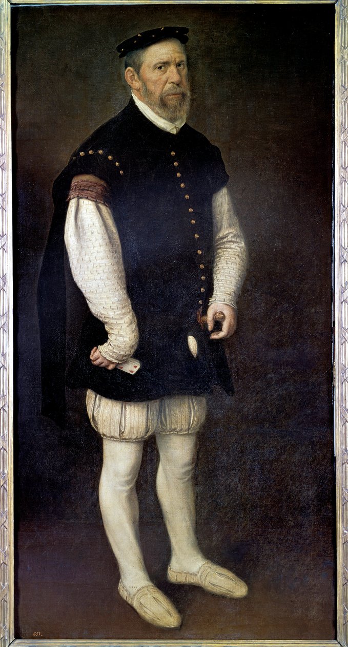 Portrait in foot of Pejeron, jester of the Count of Benavente Painting by Antonio Moro (1517-1575) 16th century Madrid, Prado Museum بواسطة أنتوني مور فان داشورست