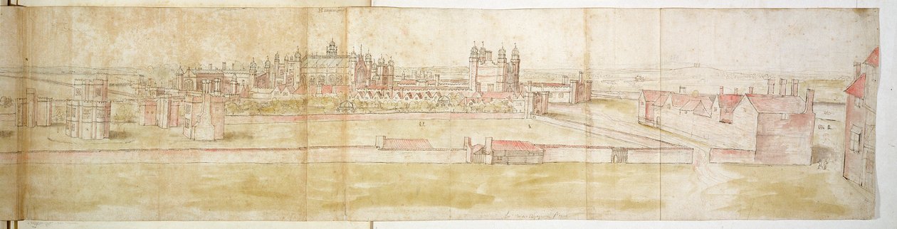 قصر هامبتون كورت من الشمال ، ج .1544 (قلم وحبر ومرحاض على ورق) بواسطة Anthonis van den Wyngaerde