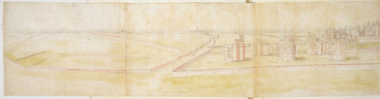 قصر هامبتون كورت من الشمال ، ج .1544 (قلم وحبر ومرحاض على ورق) بواسطة Anthonis van den Wyngaerde